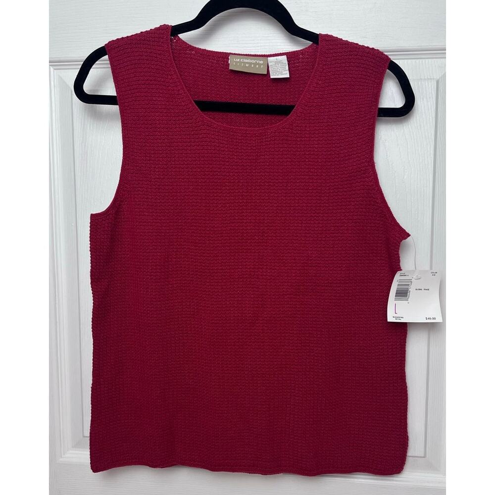Liz Claiborne Lizwear Women's Knit Sleeveless Crew Neck Top Red Size Large